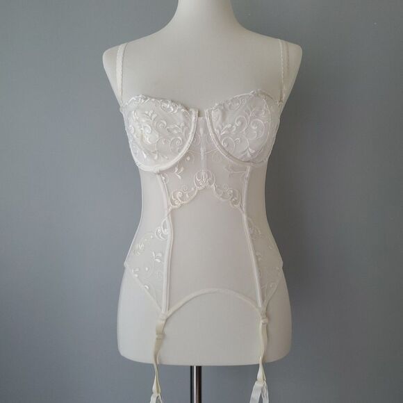 Victoria's Secret White 3 PC Vintage Bridal 34C Bra Corset Large Garter Belt Set - Picture 11 of 16